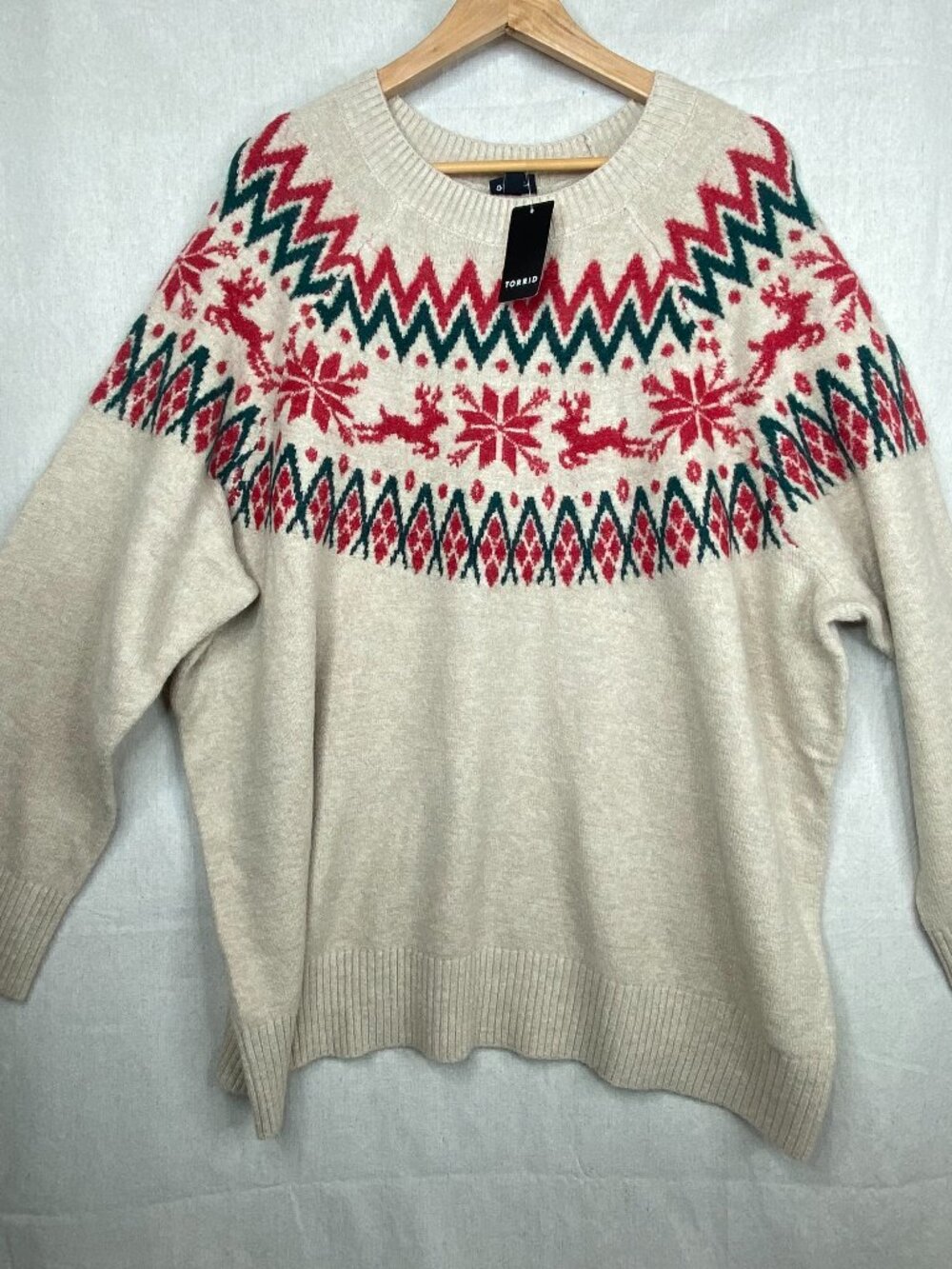 Torrid Oatmeal Vegan Cashmere Reindeer Christmas Sweater 3x Size 3 (22-24) - NWT